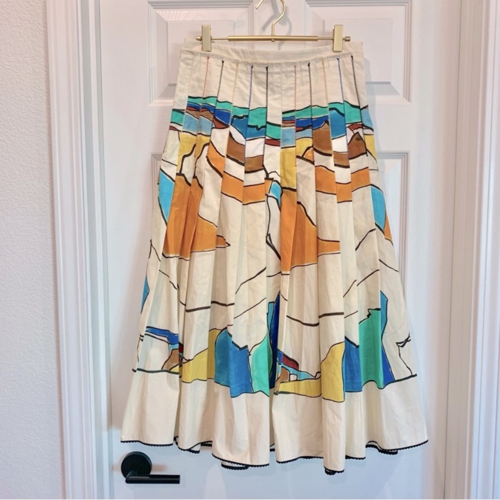 ZARA Printed Pleated Midi Skirt Colorful Abstract Painting Medium, NWOT - Picture 7 of 12